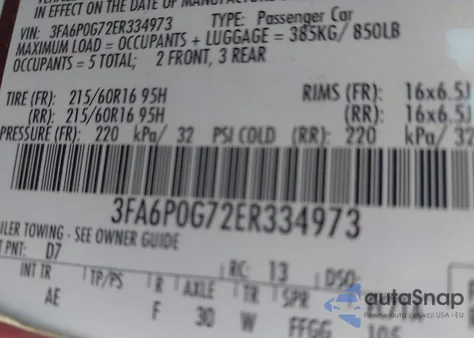 2014 Ford Fusion S from USA, damaged, VIN 3FA6P0G72ER334973